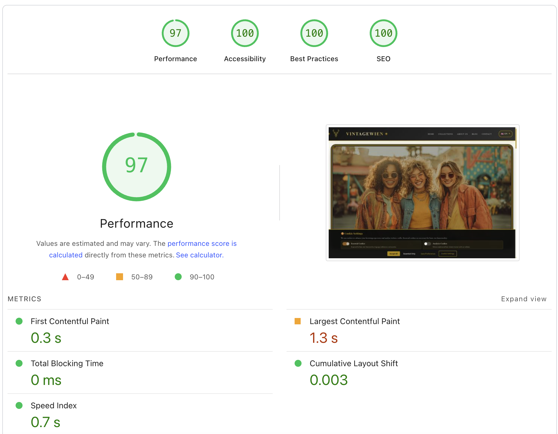 VintageWien PageSpeed Score